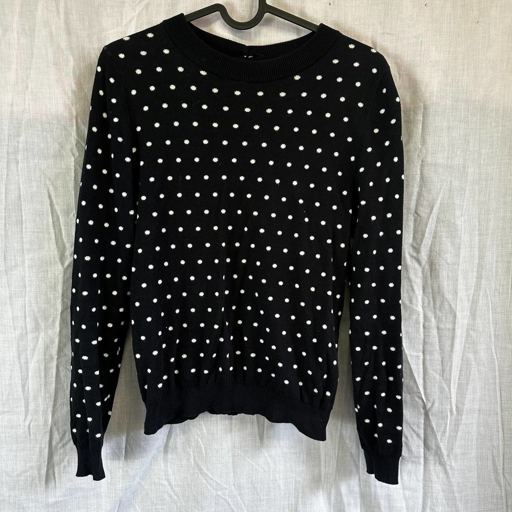 AMOUR VERT Women Black Polka Dots Puff Sleeve Crew-Neck Sweater Size XS